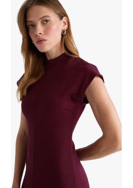 Yarım Balıkçı Yaka Ribana Kısa Kollu Midi Elbise F9956AX25AU indirimleri