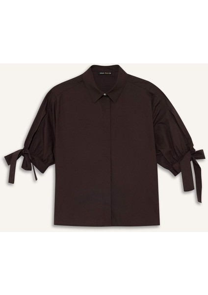 Regular Fit Bağlama Detaylı Poplin Uzun Kollu Gömlek F9139AX25WN