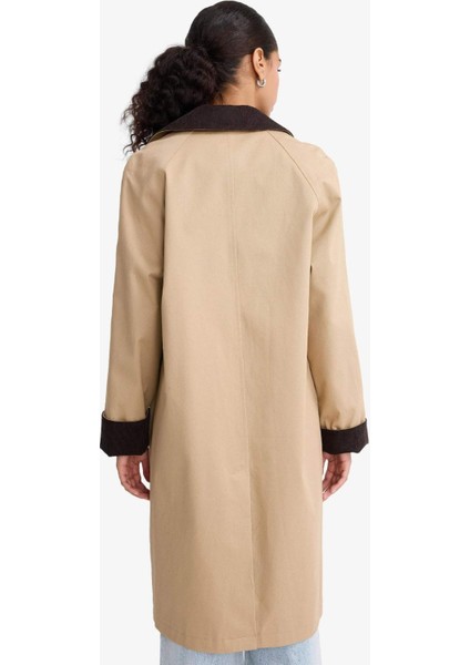 Regular Fit Kontrast Yaka Cepli Çıtçıtlı Pamuklu Trençkot E8594AX25AU