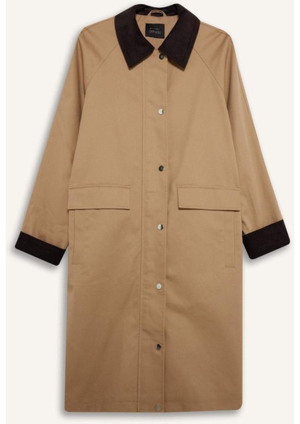 Regular Fit Kontrast Yaka Cepli Çıtçıtlı Pamuklu Trençkot E8594AX25AU