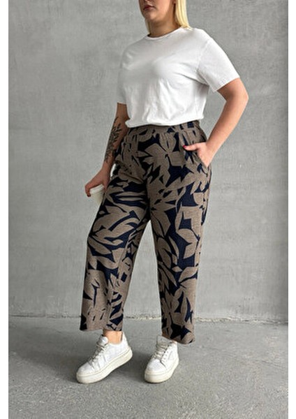 Büyük Beden Beli Lastikli Bol Paça Desenli Cepli Pantolon 74-109 indirimleri