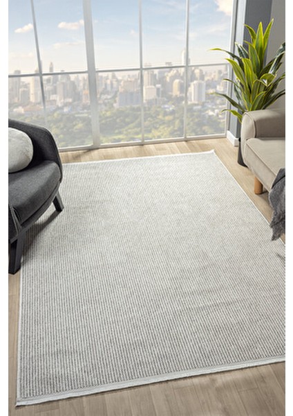 Naturel Bukleli Yumuşak Dokulu Beyaz Gri Iskandinav Koridor Kesme Yolluk Dokuma Halı