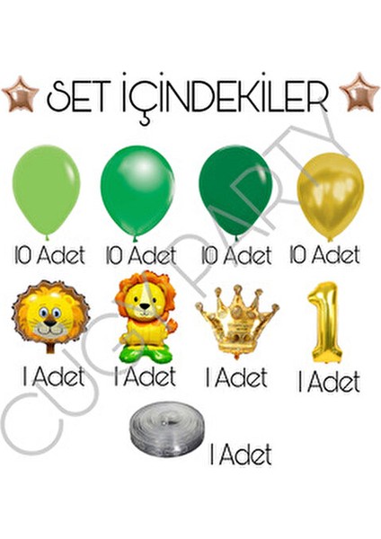 Orman Kralı Aslan Figürlü Temalı Yeşil Balon Seti Yaş Rakamlı Doğum Günü Süsü fiyatları