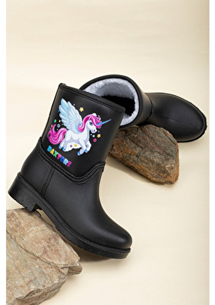 Kız Çocuk Prenses Su ve Soğuk Geçirmez Suni Deri Kar Botu Kalın Topuklu