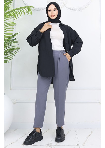 Beli Lastikli Havuç Pantolon 4002-03 Gri
