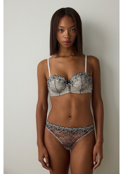 Leopar Desenli Lotus Brode Balenli Dolgusuz Straplez Sütyen fırsatları