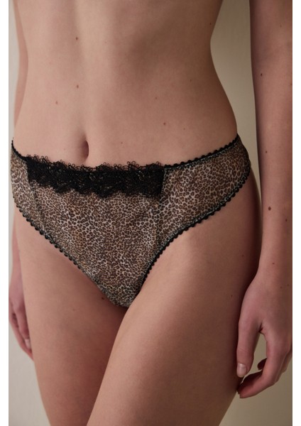 Bej Leopar Desenli Düşük Bel Brazilian Külot