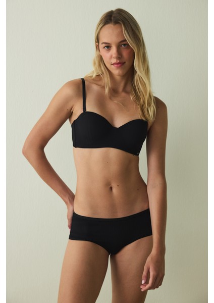 Siyah Essentials Lotus Balenli Dolgusuz Straplez Toparlayıcı Sütyen modelleri