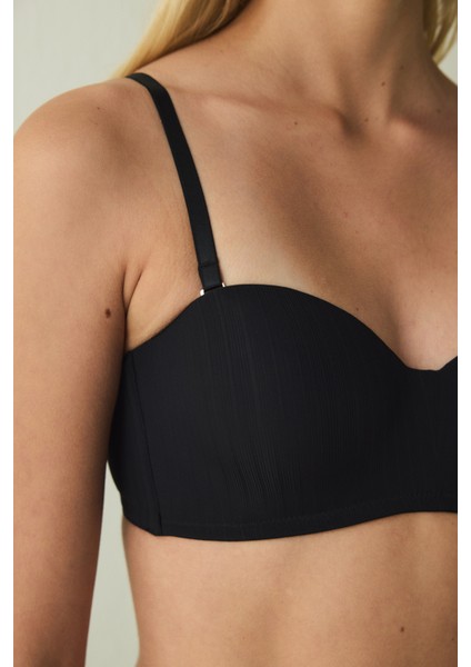 Siyah Essentials Lotus Balenli Dolgusuz Straplez Toparlayıcı Sütyen indirimleri