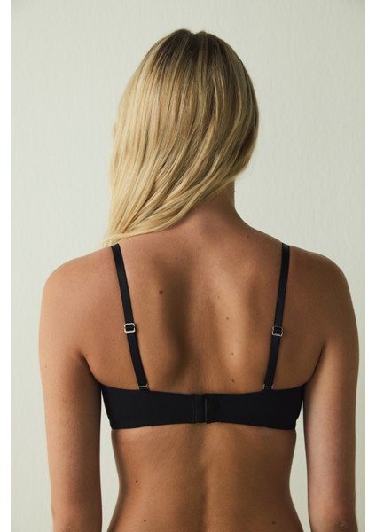 Siyah Essentials Lotus Balenli Dolgusuz Straplez Toparlayıcı Sütyen