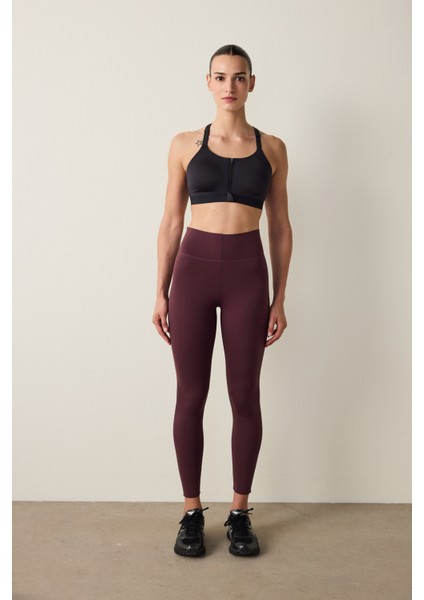 Bordo Yüksek Destek V Kesim Toparlayıcı Etkili Yüksek Bel Form Tayt indirimleri