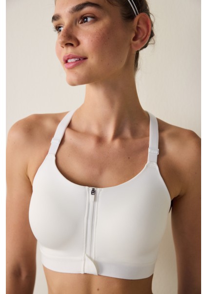 Beyaz Fermuarlı Yüksek Destekli Kaplı Spor Sütyeni modelleri