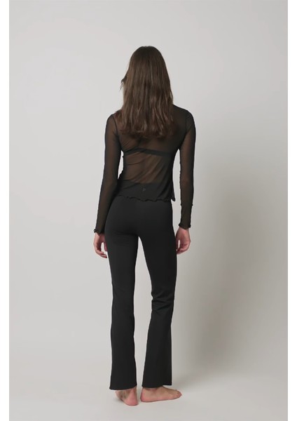 Siyah Transparan Bisiklet Yaka Uzun Kollu Üst fiyatları