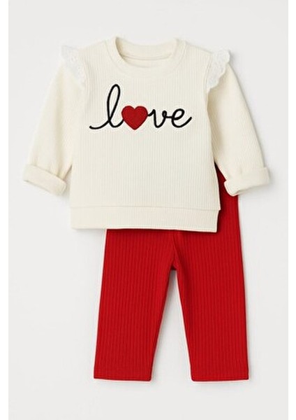 Kız Bebek/çocuk Love Kalp Nakışlı Omuzdan Çıtçıtlı Bebek Takımı 2li Alt Üst Mevsimlik Aylık 3-6-9-12 fırsatları