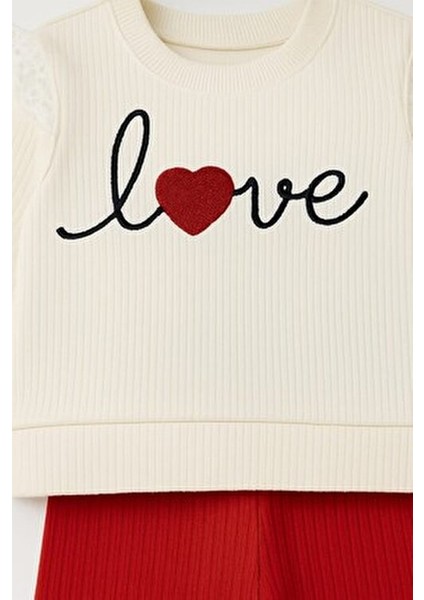 Kız Bebek/çocuk Love Kalp Nakışlı Omuzdan Çıtçıtlı Bebek Takımı 2li Alt Üst Mevsimlik Aylık 3-6-9-12 indirimleri
