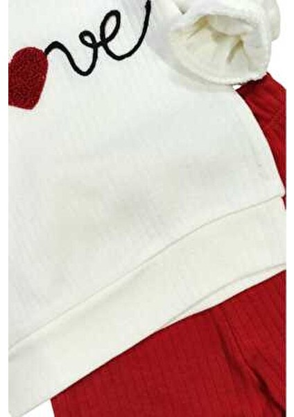 Kız Bebek/çocuk Love Kalp Nakışlı Omuzdan Çıtçıtlı Bebek Takımı 2li Alt Üst Mevsimlik Aylık 3-6-9-12