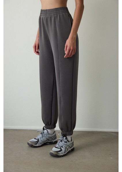 Antrasit Yüksek Bel Dikiş Detaylı Modal Jogger