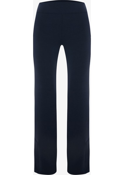 Lacivert Modal Yüksek Bel Paçası Yırtmaçlı İspanyol Paça Tayt