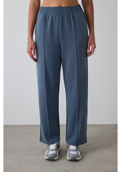 Koyu Gri Yüksek Bel Lastikli Düz Paça Modal Pantolon modelleri