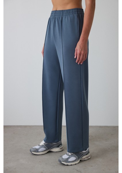 Koyu Gri Yüksek Bel Lastikli Düz Paça Modal Pantolon fırsatları