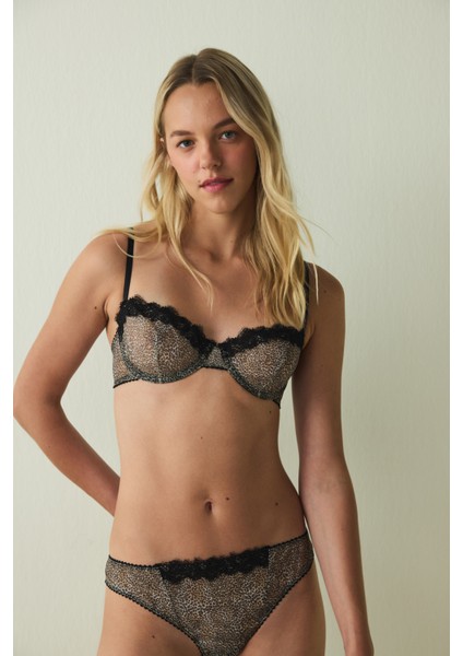 Bej Brode Detaylı Leopar Desenli Balenli Balconette Sütyen fiyatları