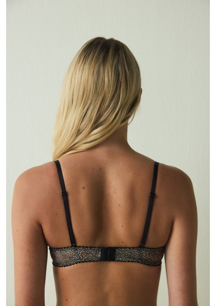 Bej Brode Detaylı Leopar Desenli Balenli Balconette Sütyen