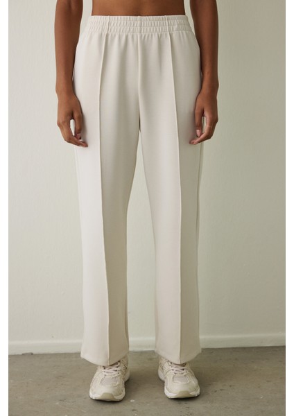 Bej Modal Yüksek Bel Düz Paça Pantolon modelleri