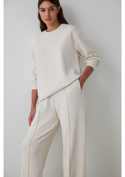 Bej Modal Yüksek Bel Düz Paça Pantolon