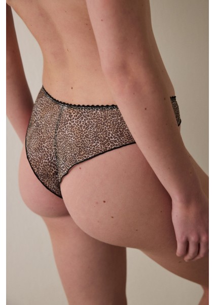 Bej Leopar Desenli Düşük Bel Brazilian Külot fiyatları