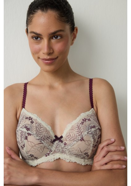 Bej Curvy Broderie Balenli Toparlayıcı Dolgusuz Sütyen