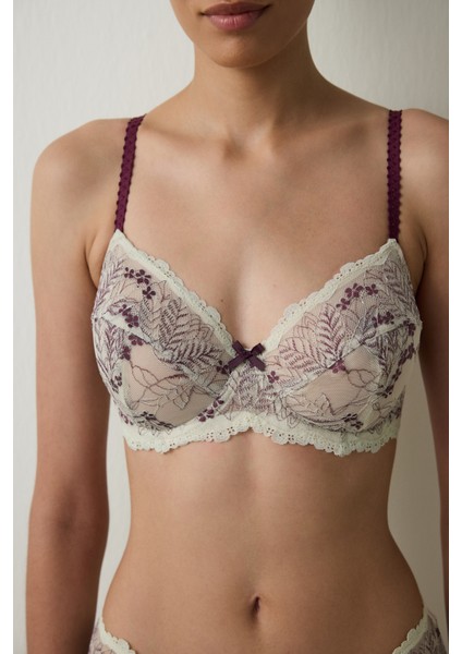 Bej Curvy Broderie Balenli Toparlayıcı Dolgusuz Sütyen modelleri