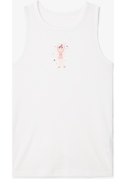 Kırık Beyaz Kız Çocuk Balerin Desenli Kalın Askılı 2'li Atlet fiyatları