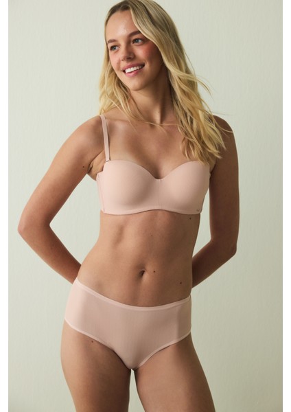 Açık Gül Kurusu Essentials Lotus Balenli Straplez Sütyen fiyatları