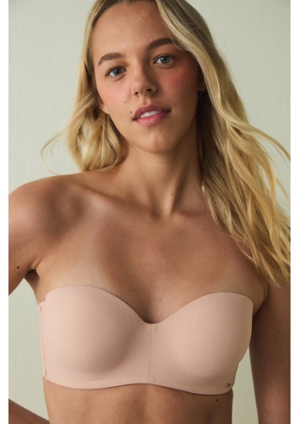 Açık Gül Kurusu Essentials Lotus Balenli Straplez Sütyen modelleri