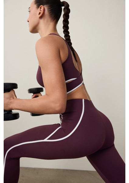 Bordo Orta Destek Contrast Bonding Yüksek Bel Tayt