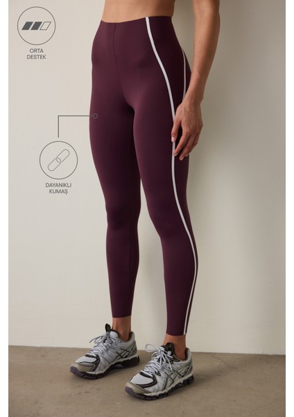 Bordo Orta Destek Contrast Bonding Yüksek Bel Tayt modelleri