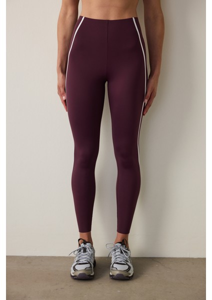 Bordo Orta Destek Contrast Bonding Yüksek Bel Tayt indirimleri