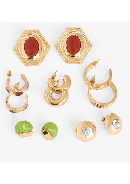 Altın Rengi Laura 5'li Küpe Seti