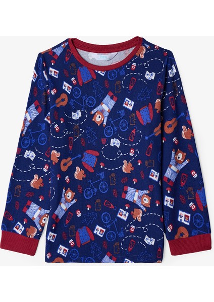 Lacivert Erkek Çocuk Bear Style Ayı Desenli Pijama Takımı fiyatları