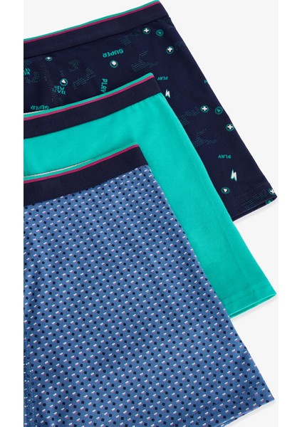 Mavi Ekoseli Erkek Organik Logolu 3'lü Boxer fiyatları