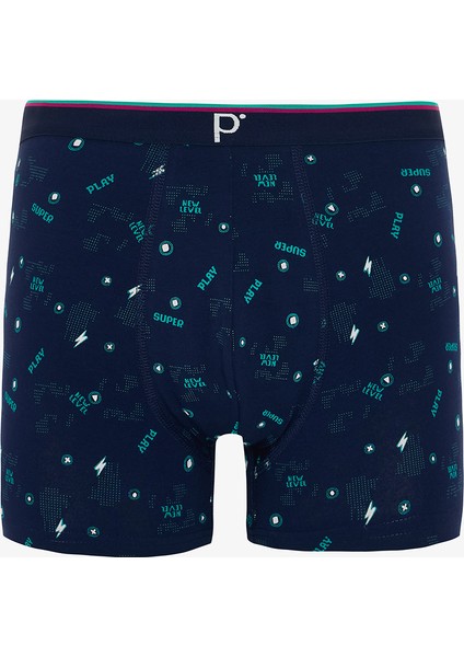 Mavi Ekoseli Erkek Organik Logolu 3'lü Boxer modelleri