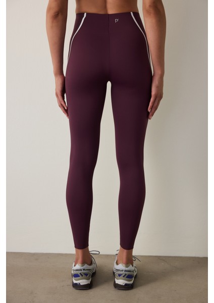 Bordo Orta Destek Contrast Bonding Yüksek Bel Tayt