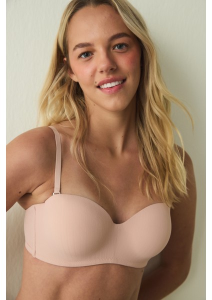 Açık Gül Kurusu Essentials Lotus Balenli Straplez Sütyen