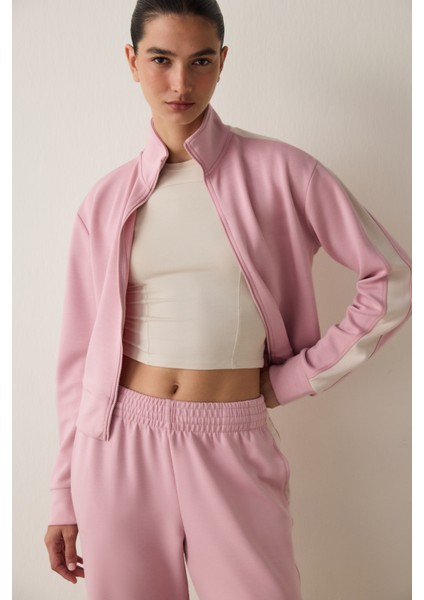 Lila Silky Feel Dik Yaka Fermuarlı Spor Ceket