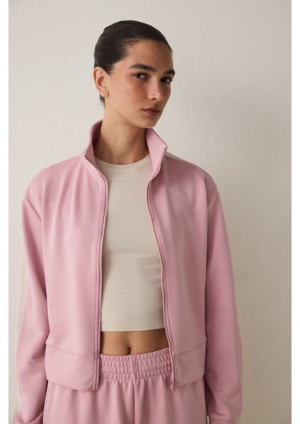 Lila Silky Feel Dik Yaka Fermuarlı Spor Ceket fiyatları
