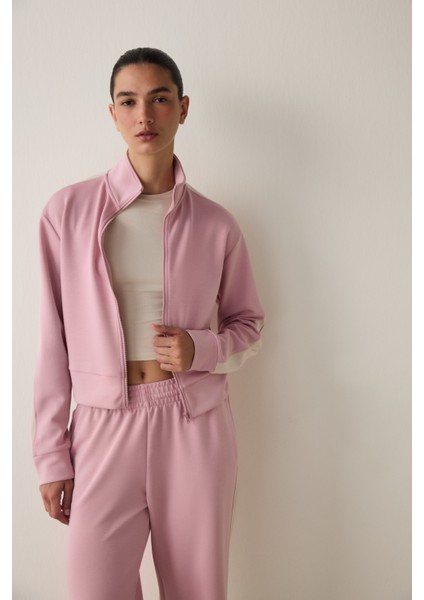 Lila Silky Feel Dik Yaka Fermuarlı Spor Ceket modelleri