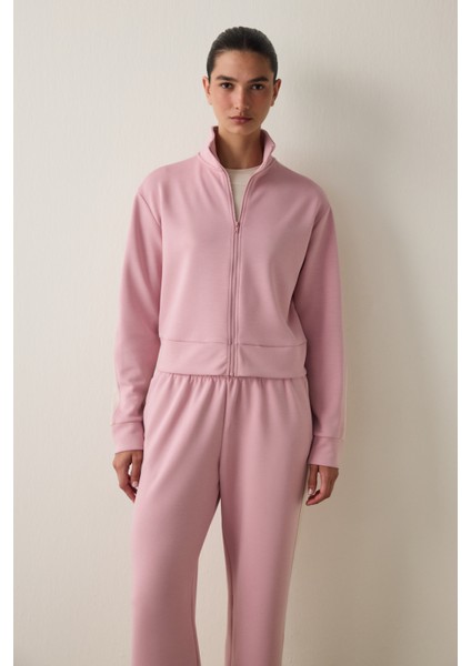 Lila Silky Feel Dik Yaka Fermuarlı Spor Ceket fırsatları