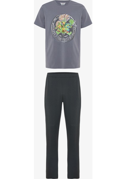 Erkek Ninja Kaplumbağalar Slogan Baskılı Kısa Kollu Pijama Takımı indirimleri