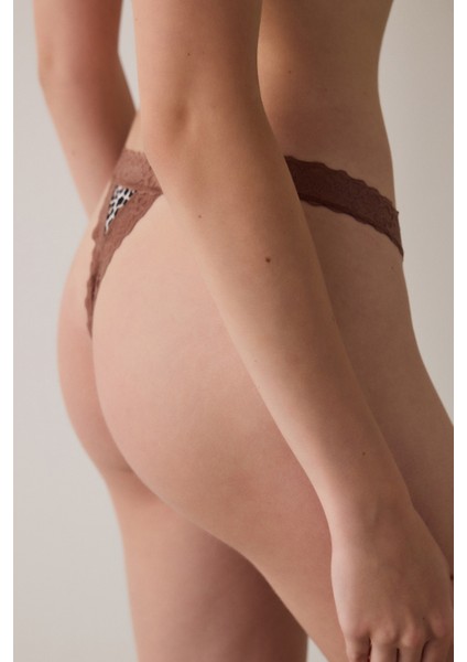 Bej Leopar Desenli Düşük Bel Pamuklu Tanga Külot fiyatları