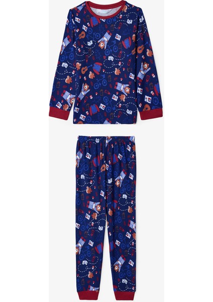 Lacivert Erkek Çocuk Bear Style Ayı Desenli Pijama Takımı